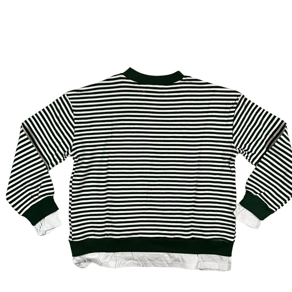 CALI BE Women’s Small Green/ White Striped Layer Look Pullover NWT. - Picture 5 of 8
